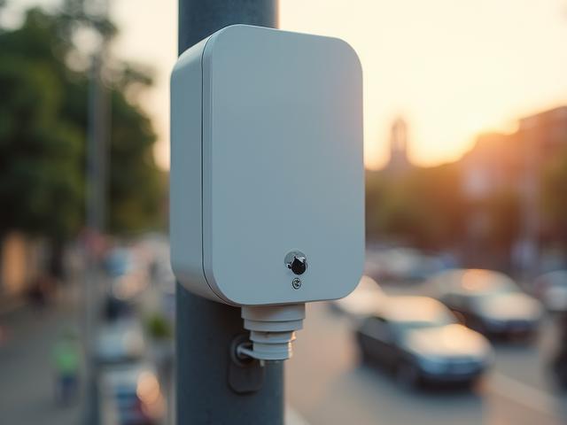 فني يقوم بتركيب مستشعر جودة الهواء في بيئة حضرية